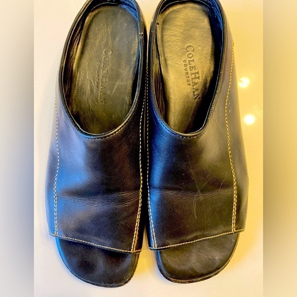 Cole Haan Women Black Slide Sandals with Stitching size 7 1/2 B
